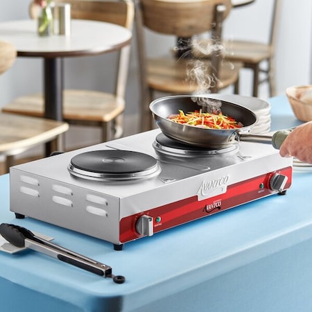 Double Burner Solid Top Stainless Steel Portable Electric Side-by-Side Hot Plate-3000W 240V